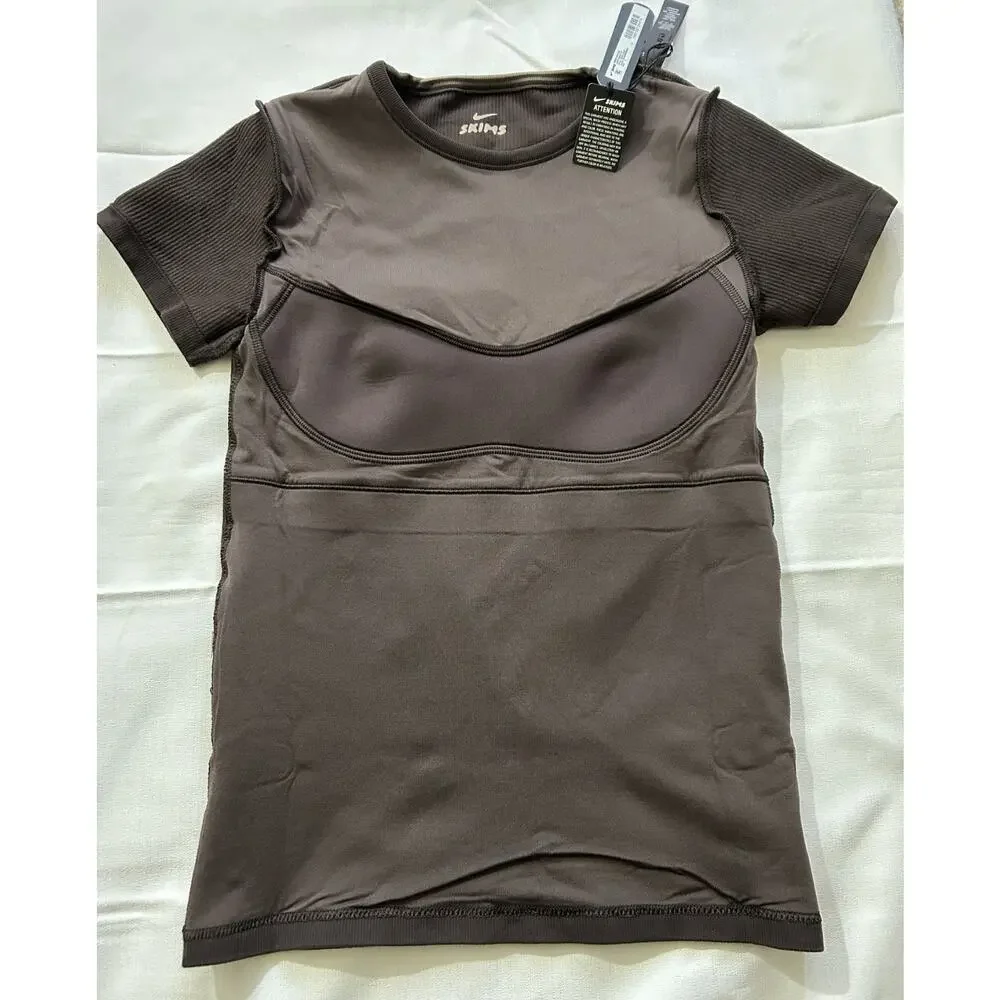 NEW Nike X Skims Ribbed Seamless Phoenix Truffle Top Brown Small